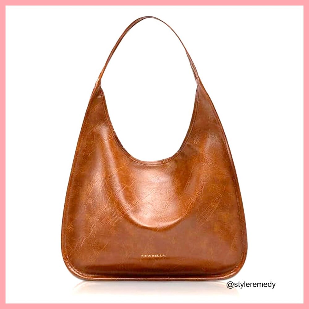 Faux Leather Hobo Shoulder Bag, Spacious Tote for Work & Commute